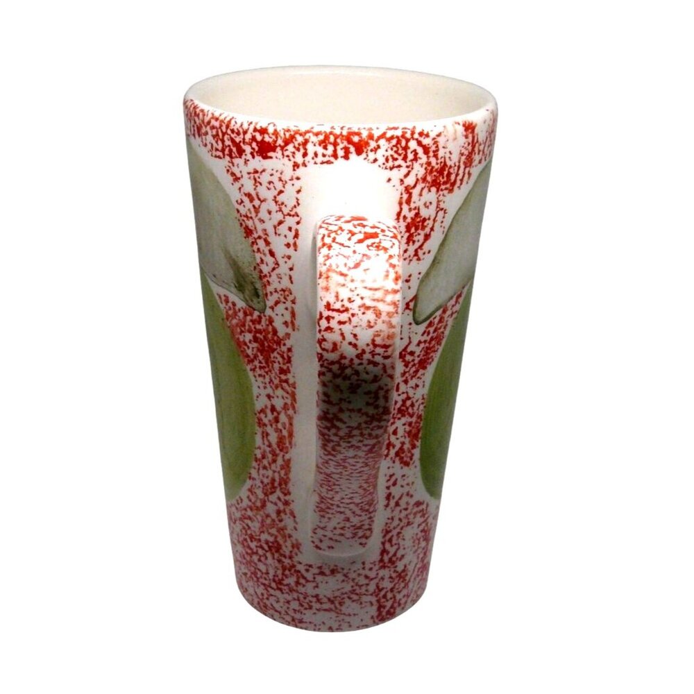 Tall Ceramic Mug Hand-painted Apple Design & Red Speckle Pattern By Gabbay 15 oz - Picture 2 of 6